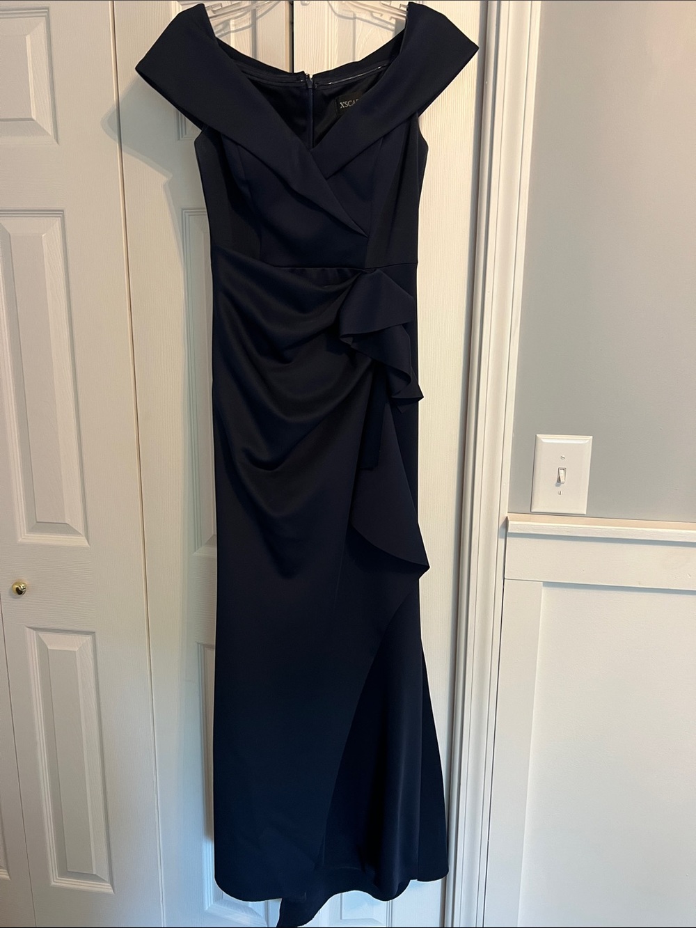 Xscape One-Shoulder Navy Evening Gown